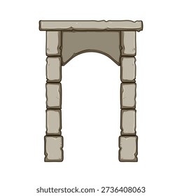 Stone archway forming a rustic portal or gate, featuring rough hewn blocks and an arched opening, ideal for creating game environments, fantasy settings, or virtual world backdrops