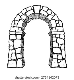 Stone Archway Gate Vector Line Art Hand Drawn Illustration
