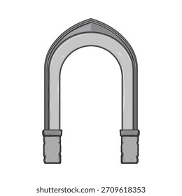 Stone archway with a pointed top and two sturdy pillars, symbolizing history, entrance, and architectural design, rendered with a light gray color and simple lines