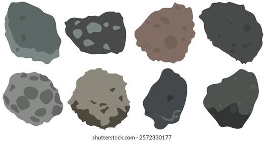 Stone asteroid belt icon. Falling meteor strike rocks from space orbit. Space boulder with craters flying in weightlessness.