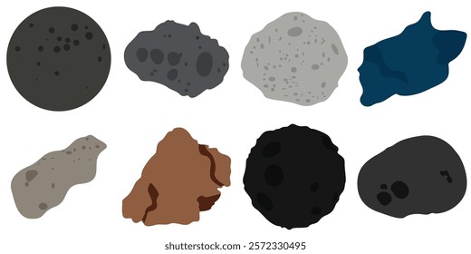 Stone asteroid belt icon. Falling meteor strike rocks from space orbit. Space boulder with craters flying in weightlessness.