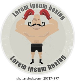 Stone athletic emblem with huge, bald, mustached heavyweight boxer