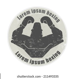 Stone athletic emblem with torso of huge, bald,  heavyweight boxer