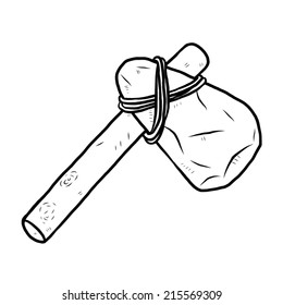 stone axe / cartoon vector and illustration, black and white, hand drawn, sketch style, isolated on white background.