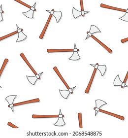 Stone Axe Seamless Pattern On A White Background. Beautiful Axe Icon Vector Illustration