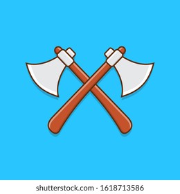 Stone Axes Crossed Vector Icon Illustration. Beautiful Two Axes. Axe Icon