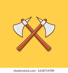 Stone Axes Crossed Vector Icon Illustration. Beautiful Two Axes. Axe Icon