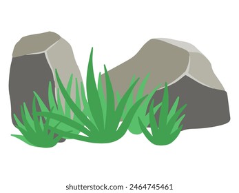 Stone Background with Grass Illustration