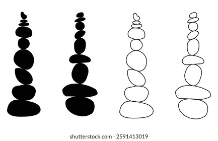 Stone balance icon silhouette vector. wellness harmony symbol. Spa, Yoga, Beauty Healthy Lifestyle. Logo of pebble, rocks and stones. Isolated Vector Illustration.