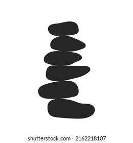 Stone balance. Icon zen. Logo of pebble, rocks and stones. Spa, yoga and massage logo. Black icon isolated on white background. Harmony relax concept. Vector.