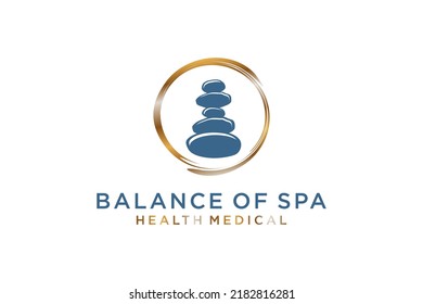 Balanza de piedra logo diseño roca balanza meditación masaje terapia vida símbolo