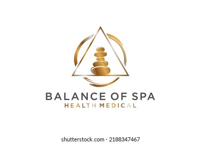 Stone balance spa logo design rock balance meditation massage theraphy life icon symbol luxury gold