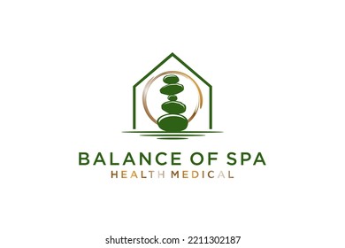 Stone balance spa logo design rock balance meditation massage theraphy life icon symbol luxury gold