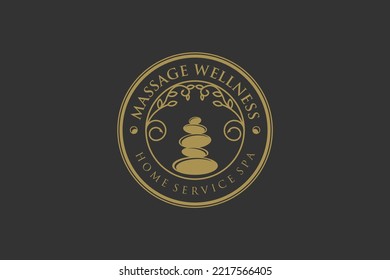 Balanza de piedra logo diseño balanza de roca meditación terapia de masaje