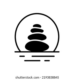 Stone Balance Yoga Silhouette Icon. Wellness Meditation Calm Pebble Rock Pictogram. Zen Wellbeing Black Icon. Spa Beauty Healthy Lifestyle. Isolated Vector Illustration.