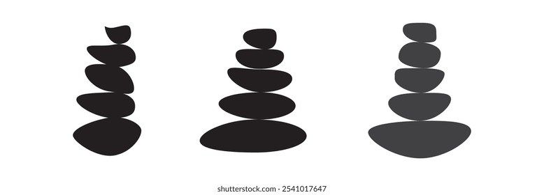 Silueta de equilibrio de piedra y línea de icono de yoga. Pictograma de Rock de guijarros tranquilos de meditación de bienestar. Icono de bienestar Zen. Spa Belleza Estilo de vida saludable Accidente cerebrovascular editable. Ilustración vectorial aislada.