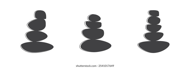 Silueta de equilibrio de piedra y línea de icono de yoga. Pictograma de Rock de guijarros tranquilos de meditación de bienestar. Icono de bienestar Zen. Spa Belleza Estilo de vida saludable Accidente cerebrovascular editable. Ilustración vectorial aislada.