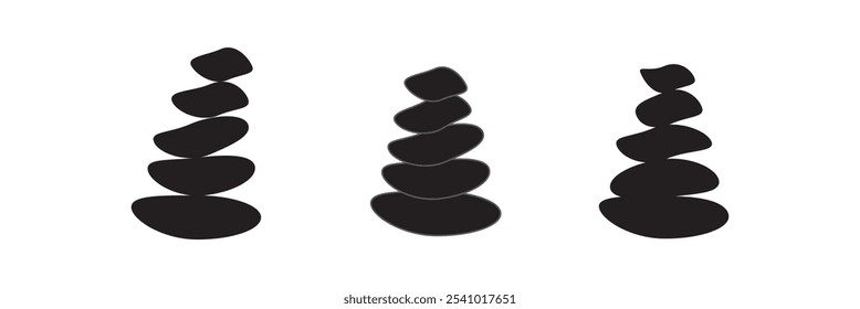 Silueta de equilibrio de piedra y línea de icono de yoga. Pictograma de Rock de guijarros tranquilos de meditación de bienestar. Icono de bienestar Zen. Spa Belleza Estilo de vida saludable Accidente cerebrovascular editable. Ilustración vectorial aislada.