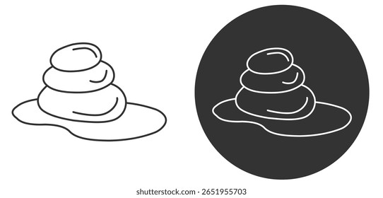 Stone Balance Yoga Silhouette and Line Icon. Wellness Meditation Calm Pebble Rock Pictogram. Zen Wellbeing Icon. Spa Beauty Healthy Lifestyle Editable Stroke. Isolated Vector Illustration.