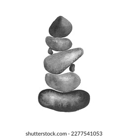 Stone balancing concept. Watercolor monochrome stylized. Vector illustration