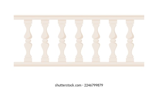 Stone balustrade with balusters for fencing. Palace fence. Balcony handrail with pillars. Decorative railing. Castle architecture element. Flat vector illustration isolated on white background EPS 10