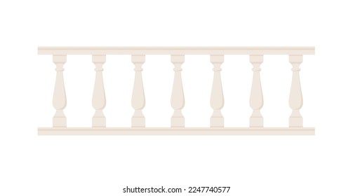 Stone balustrade with balusters for fencing. Palace fence. Balcony handrail with pillars. Decorative railing. Castle architecture element. Flat vector illustration isolated on white background EPS 10 svg