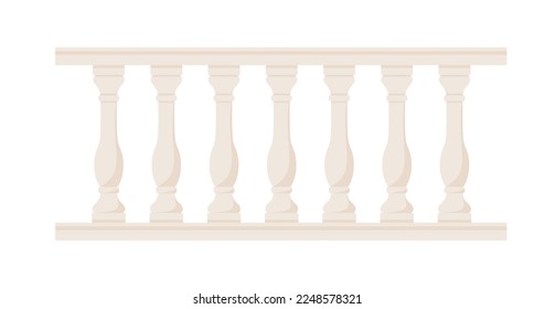 Stone balustrade with balusters for fencing. Palace fence. Balcony handrail with pillars. Decorative railing. Castle architecture element. Flat vector illustration isolated on white background EPS 10 svg