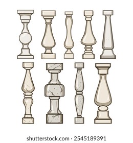 stone balustrade set cartoon. elegant durable, interior staircase, balcony terrace stone balustrade sign. isolated symbol vector illustration
