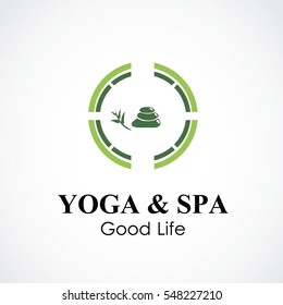 stone and bamboo vector illustration. yoga and spa business logo concept