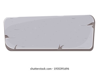 Stone banner, panel, textured cartoon frame with cracked elements isolated on white background. Solid gray sign square shape for ui interface, tablet, design element.