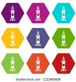 Stone beacon icons 9 set coloful isolated on white for web