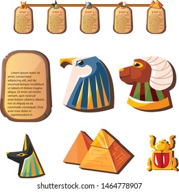 Stone Board Or Clay Tablet With Animal Head And Egyptian Religious Symbols Cartoon Vector Illustration. Ancient Object For Recording Storing Information, Graphical User Interface For Game Design