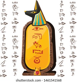 Stone board or clay tablet with anubis dog head and Egyptian hieroglyphs cartoon vector illustration Ancient object for recording storing information, graphical user interface for game design on white