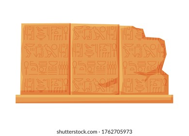 Placa de piedra con jeroglíficos egipcios, tableta de arcilla, vectorial de estilo plano Ilustración sobre fondo blanco