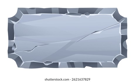 Stone board with rough surfaces and sharp edges, cracked slightly. Stone banner element for game and web. Ui or gui design element. Vector cartoon illustration