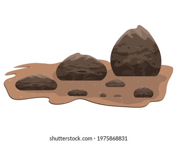 Stone, boulder,  mountain, rocks set. A fragment of a stone landscape, rough, hard rock. Geology, construction material concept. Gravel or concrete texture. Cobble, granite wall. Vector illustration.