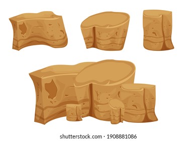 Steinboulder einzeln auf weißem Hintergrund, detaillierte Zeichnung im Cartoon-Stil mit knackigen Elementen für Design und i-Games. Sammlung massiver Konstruktionen. 