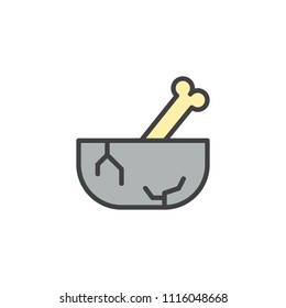 Stone bowl with bone filled outline icon, line vector sign, linear colorful pictogram isolated on white. Prehistoric dishware symbol, logo illustration. Pixel perfect vector graphics