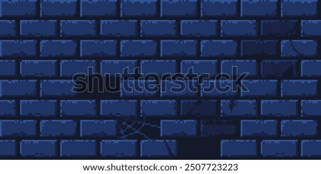 Stone brick castle wall pixel art background. Ancient old masonry 8 bit banner. Game development, mobile app template. Backdrop vector illustration. 
