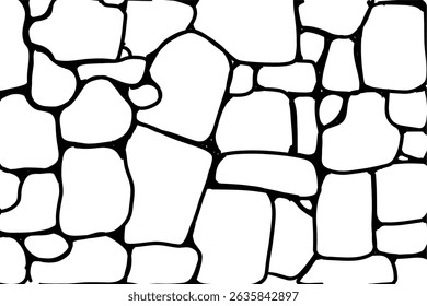 Línea de ladrillo de piedra simple doodle pared. Dibuja la pared de mampostería. Trayectoria de azulejo dibujado a mano. Esquema de ladrillo de dibujo de escombros viejos.