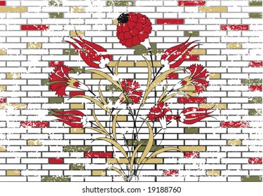 Stone brick wall and ottoman flower illustration design