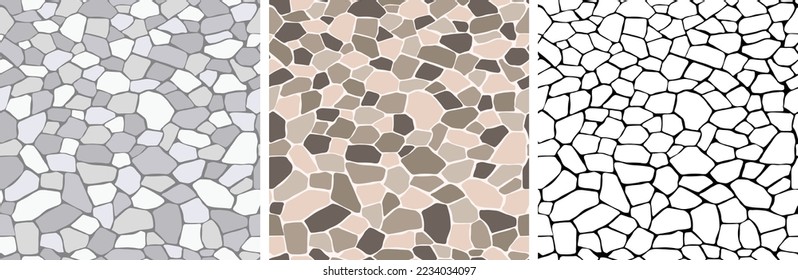 Muro de ladrillo de piedra o camino de repetición sin fisuras. diseño simple de textura vectorial abstracta de rocas para videojuegos móviles ilustraciones de papel de fondo web impresión de fondo de fondo de múltiples versiones editable 