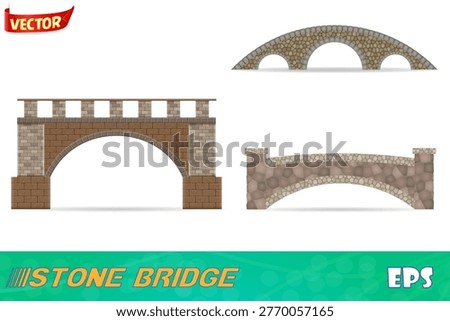 stone bridge stock set icons vector illustration