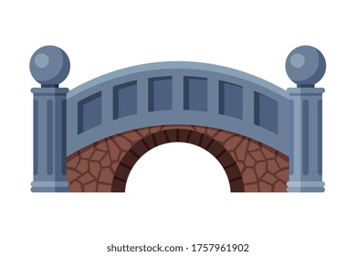 Puente de Piedra, Elemento de Diseño de Infraestructura Urbana, Ilustración de Vector de Estilo Plano en Fondo Blanco