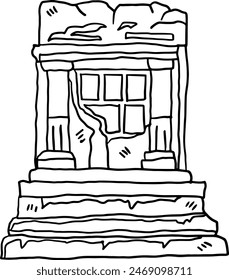 Edificio de piedra con puerta y ventana. El edificio es antiguo y tiene una textura áspera