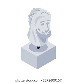 Stone bust on pedestal isometric icon 3d vector illustration