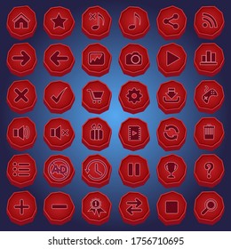 Stone button and icon set color red for games.