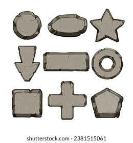 stone button set cartoon. ui frame, gui texture, app rock stone button sign. isolated symbol vector illustration