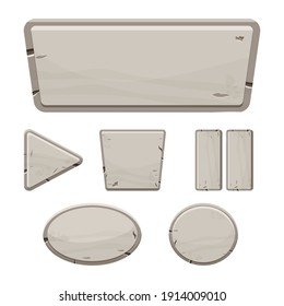 Sammlung von Steinknöpfen, Satz von Gesteinsgegenständen im Cartoon-Stil einzeln auf weißem Hintergrund. Mineral detaillierte Objekte über die Spieloberfläche, App Pannel.