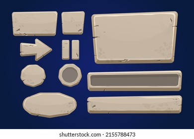Sammlung von Steinknöpfen, Satz von Gesteinsgegenständen im Cartoon-Stil einzeln auf weißem Hintergrund. Mineral detaillierte Objekte über die Spieloberfläche, App Pannel.